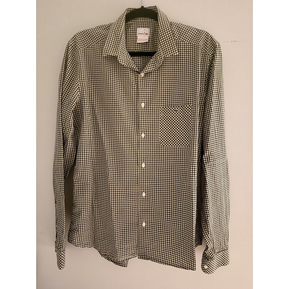 Mens LACOSTE LIVE Navy Yellow Check Gingham L/S Button Down Shirt - 42 (L)